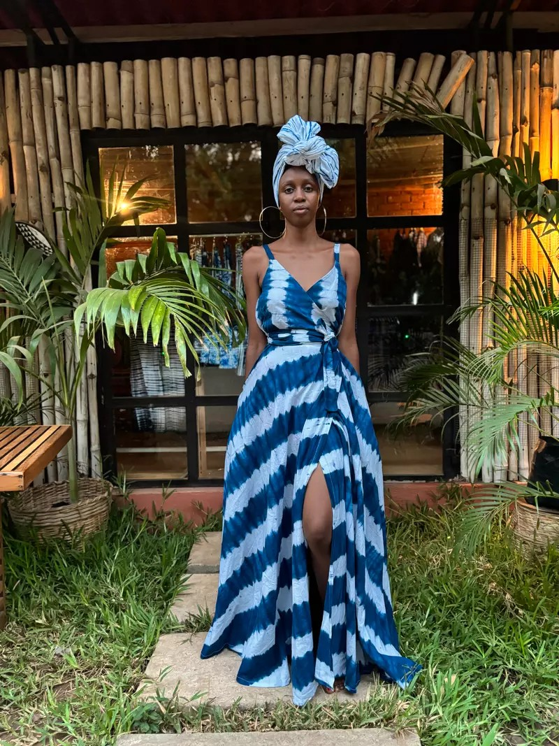 ROBE PORTEFEUILLE KAVI BLEU BLANC
