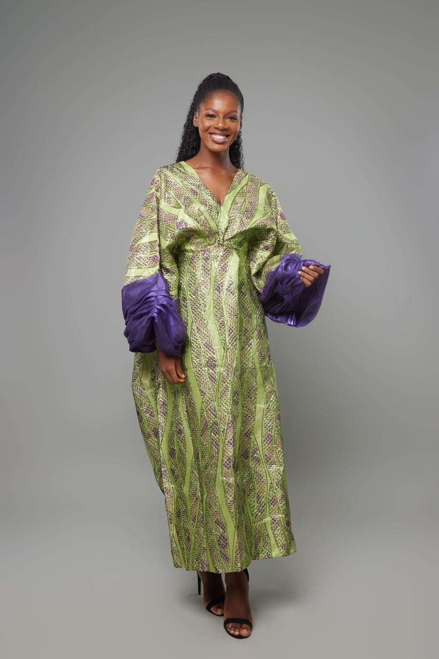 BOUBOU ABAYA BROCARD VERT VIOLET