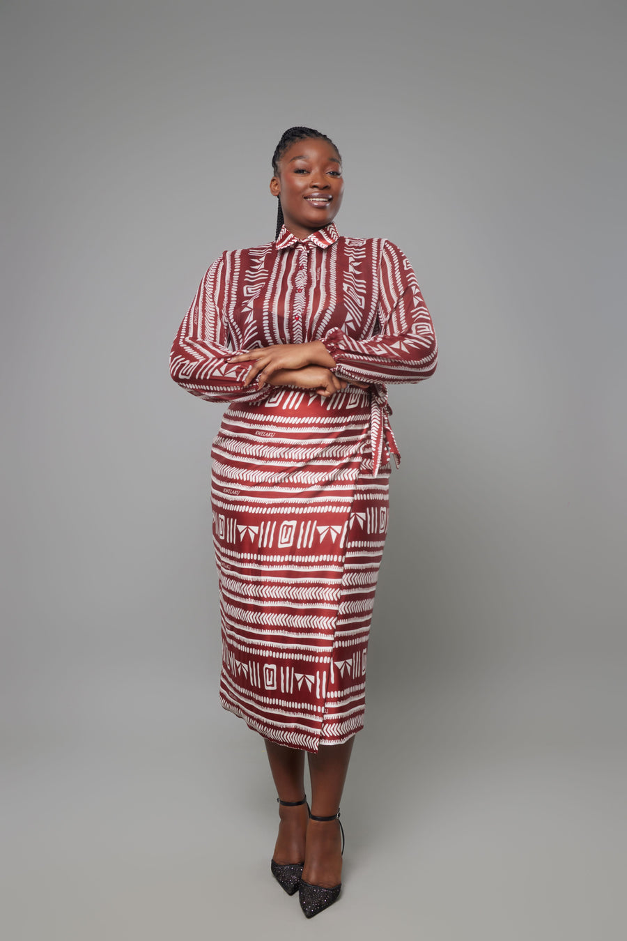 ENSEMBLE MONOGRAM GEOMETRIC MIDI ROUGE