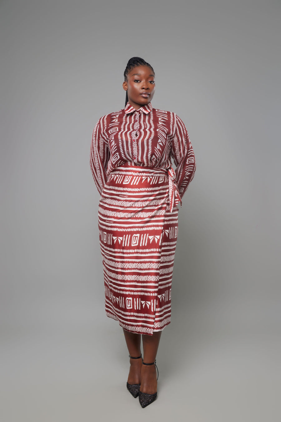 ENSEMBLE MONOGRAM GEOMETRIC MIDI ROUGE