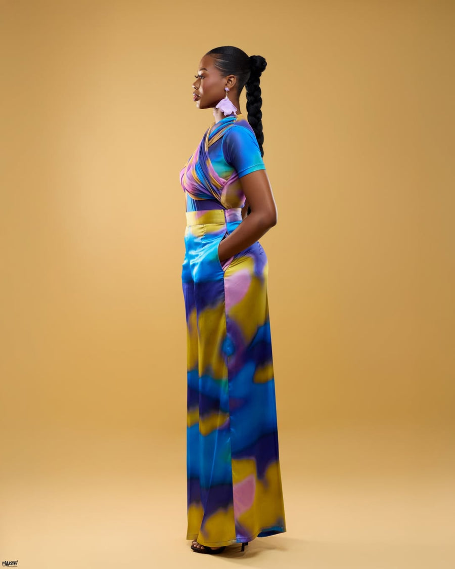 ENSEMBLE PANTALON MESH JAUNE MULTICOLORE