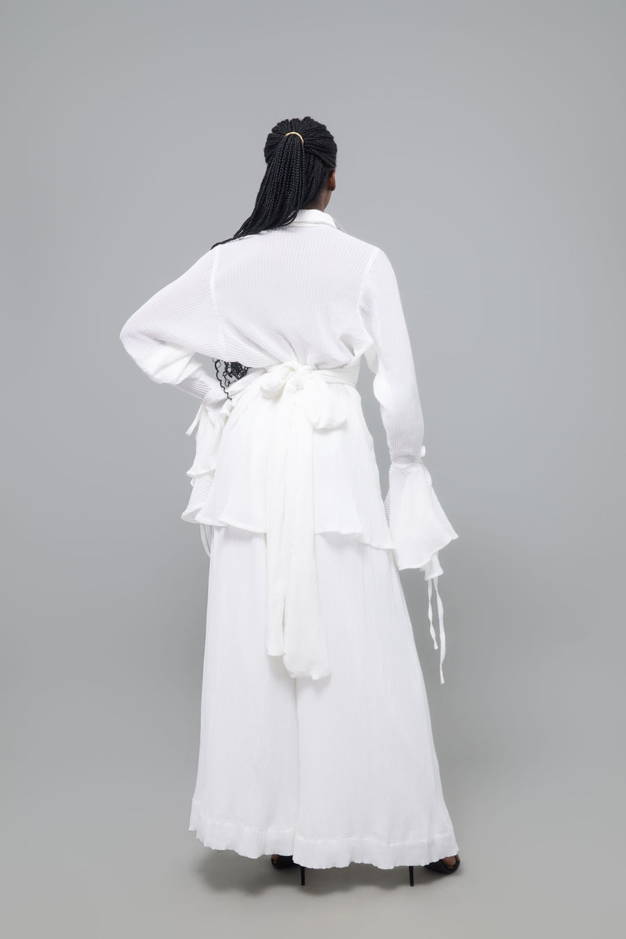 ENSEMBLE PLISSE CEINTURE BLANC