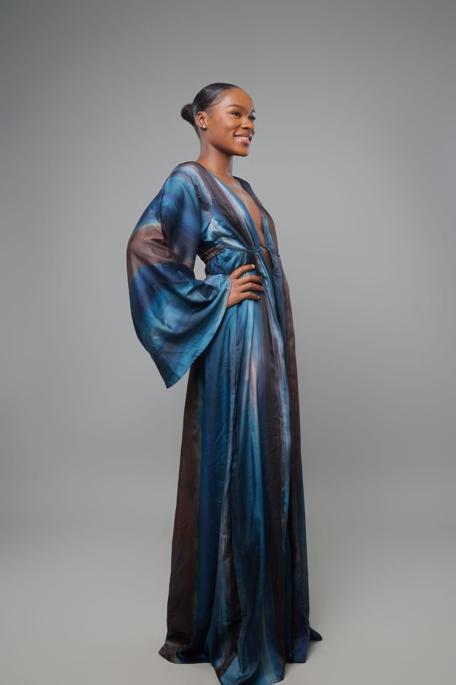 ROBE MAXI ARMATURE SOUTIEN MARRON BLEU