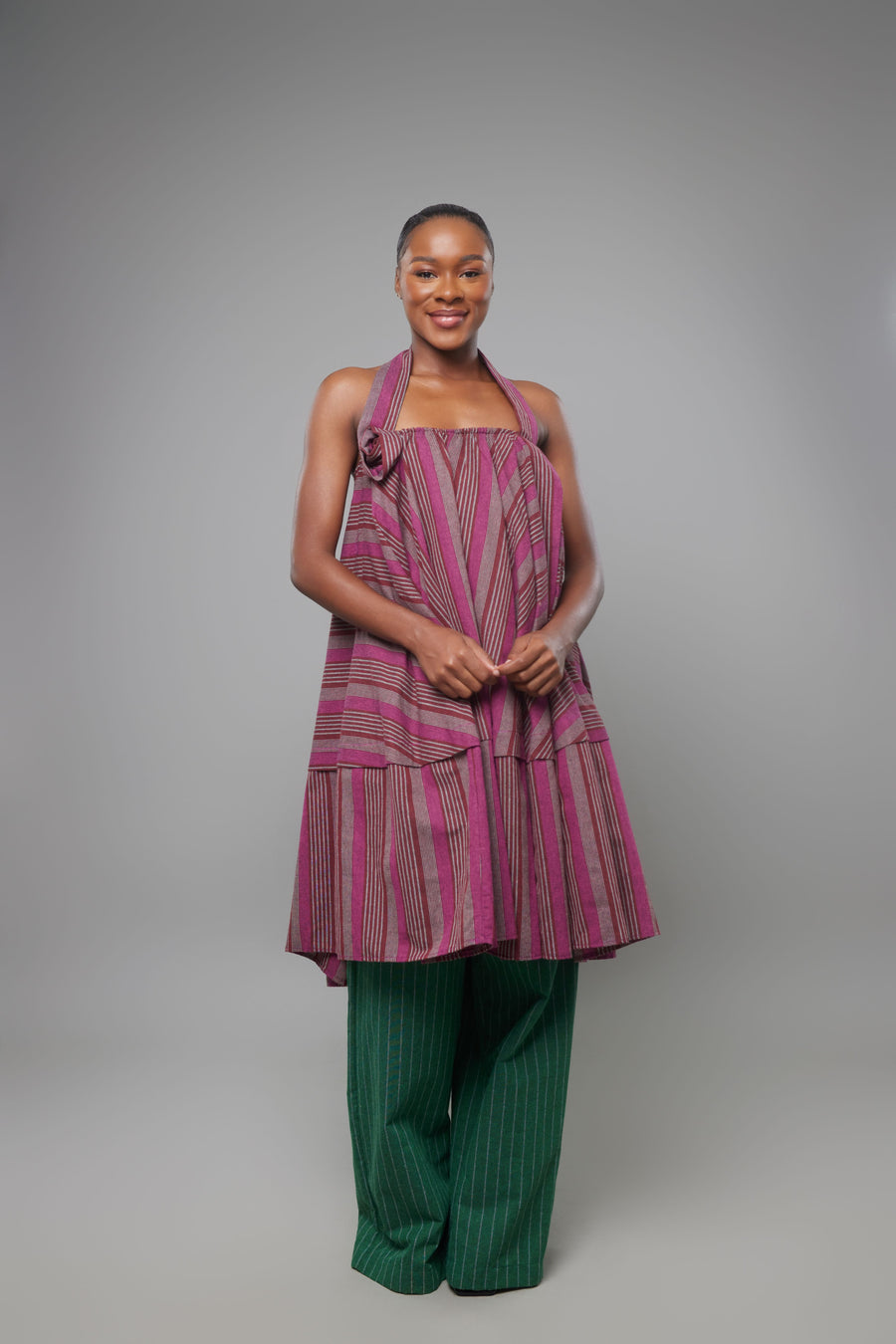 ENSEMBLE BUSTIER PANTALON LIN VIOLET VERT