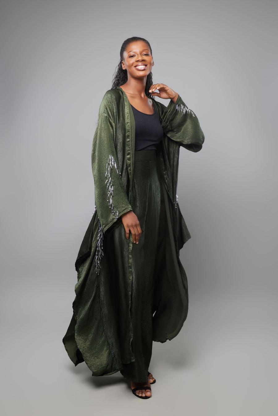 ENSEMBLE KIMONO PERLE VERT FONCE