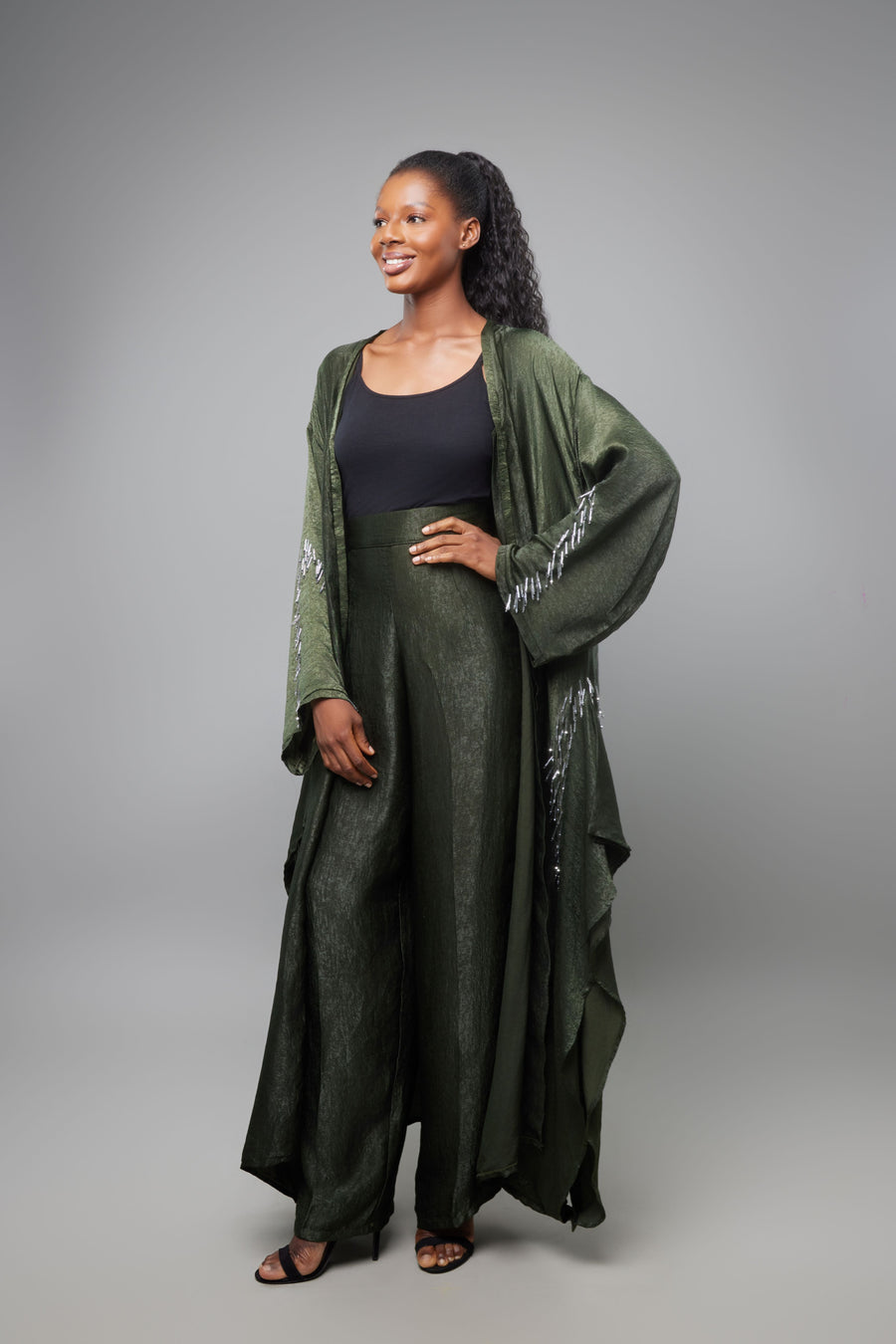 ENSEMBLE KIMONO PERLE VERT FONCE