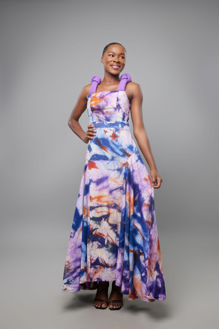 ROBE INDIGO A NOEUD VIOLET