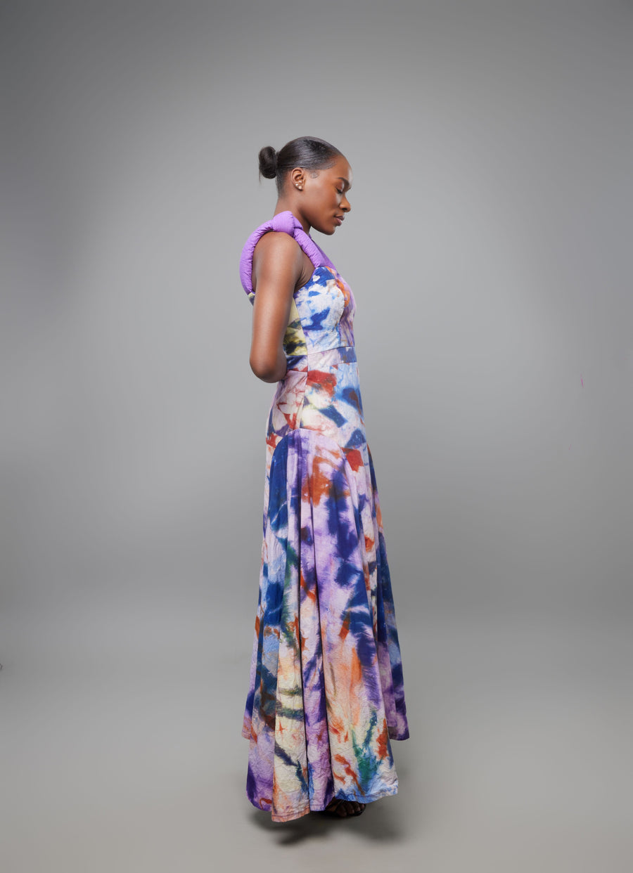 ROBE INDIGO A NOEUD VIOLET