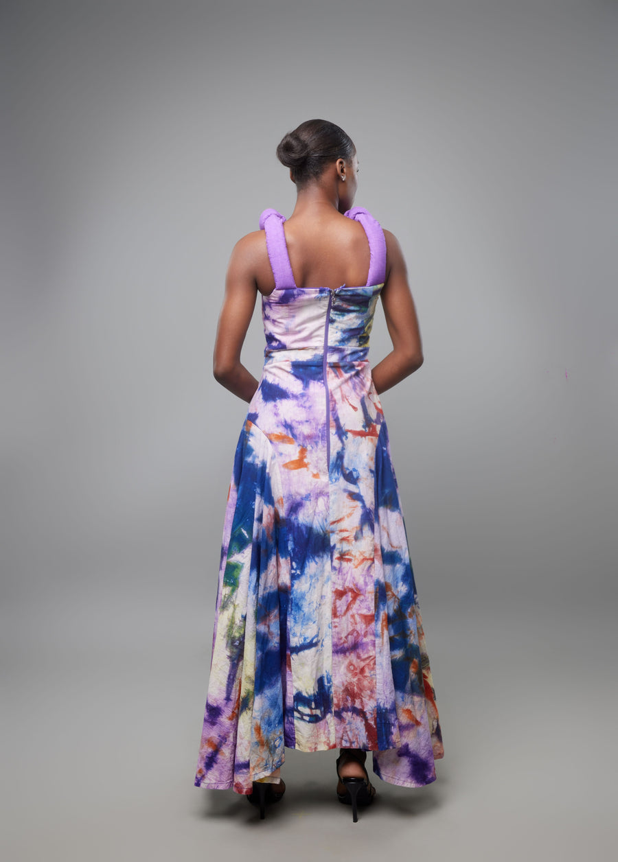 ROBE INDIGO A NOEUD VIOLET