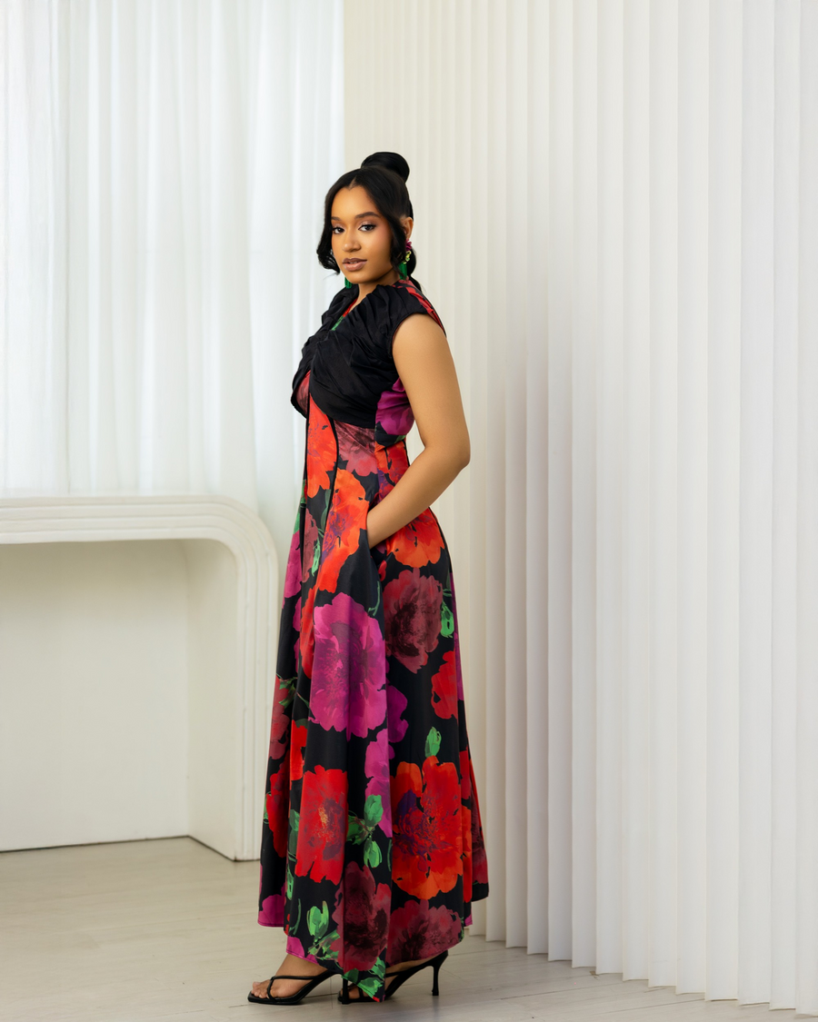 ROBE LIORA NOIR FLEURI